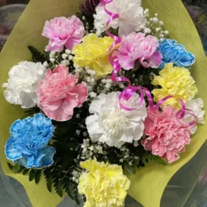 "Bouquet de douze œillets variés, symbolisant l'amour éternel et la gratitude.